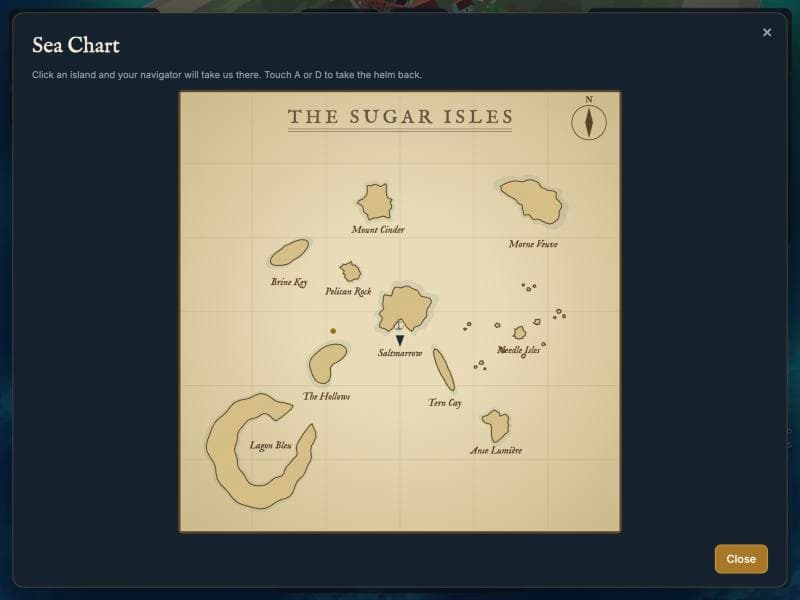 A parchment sea chart of the Sugar Isles